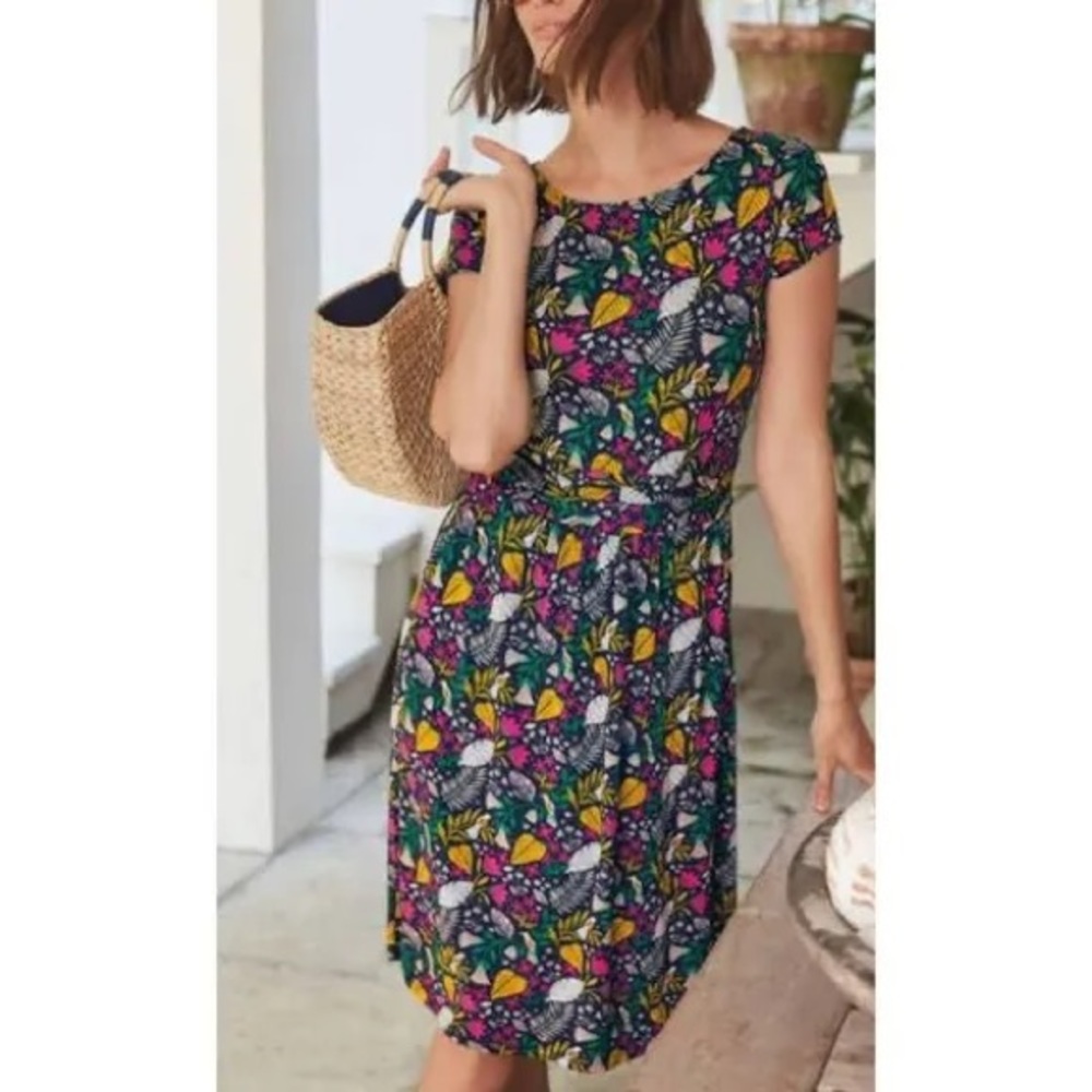 Boden Amelie Floral Print Jersey Dress Navy/Paradise